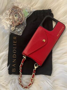 Bandolier Red Pebbled Leather Crossbody & Wristlet Lily Set for the Iphone13 Pro